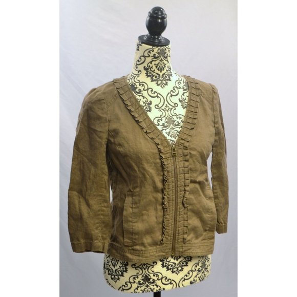 ANN TAYLOR LOFT Women's 3/4 Sleeve 100% Linen Lightweight Jacket SIZE 2‎ Brown - Picture 1 of 3